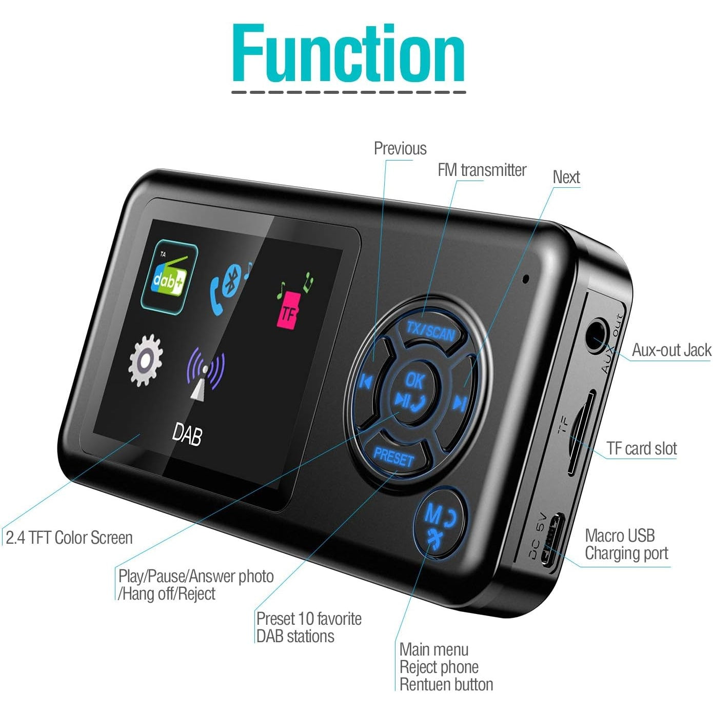 Angmno - Dab-007B Bluetooth Car Radio Kit With MP3 Player & Color Screen