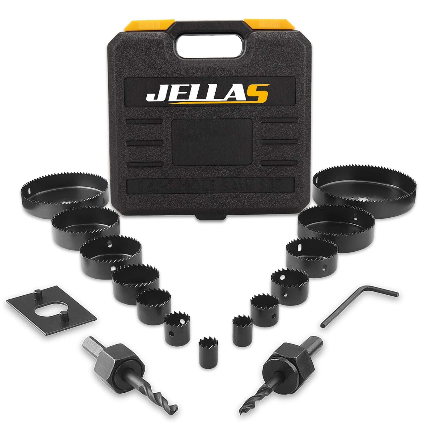 Jellas - 19-Piece Hole Saw Set, 19-127mm, Durable for Precise Holes in Wood & PVC