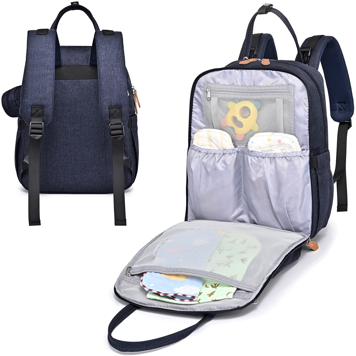 Welavila - Unisex Diaper Bag Backpack With Changing Pad, Insulated Pockets, Navy Blue