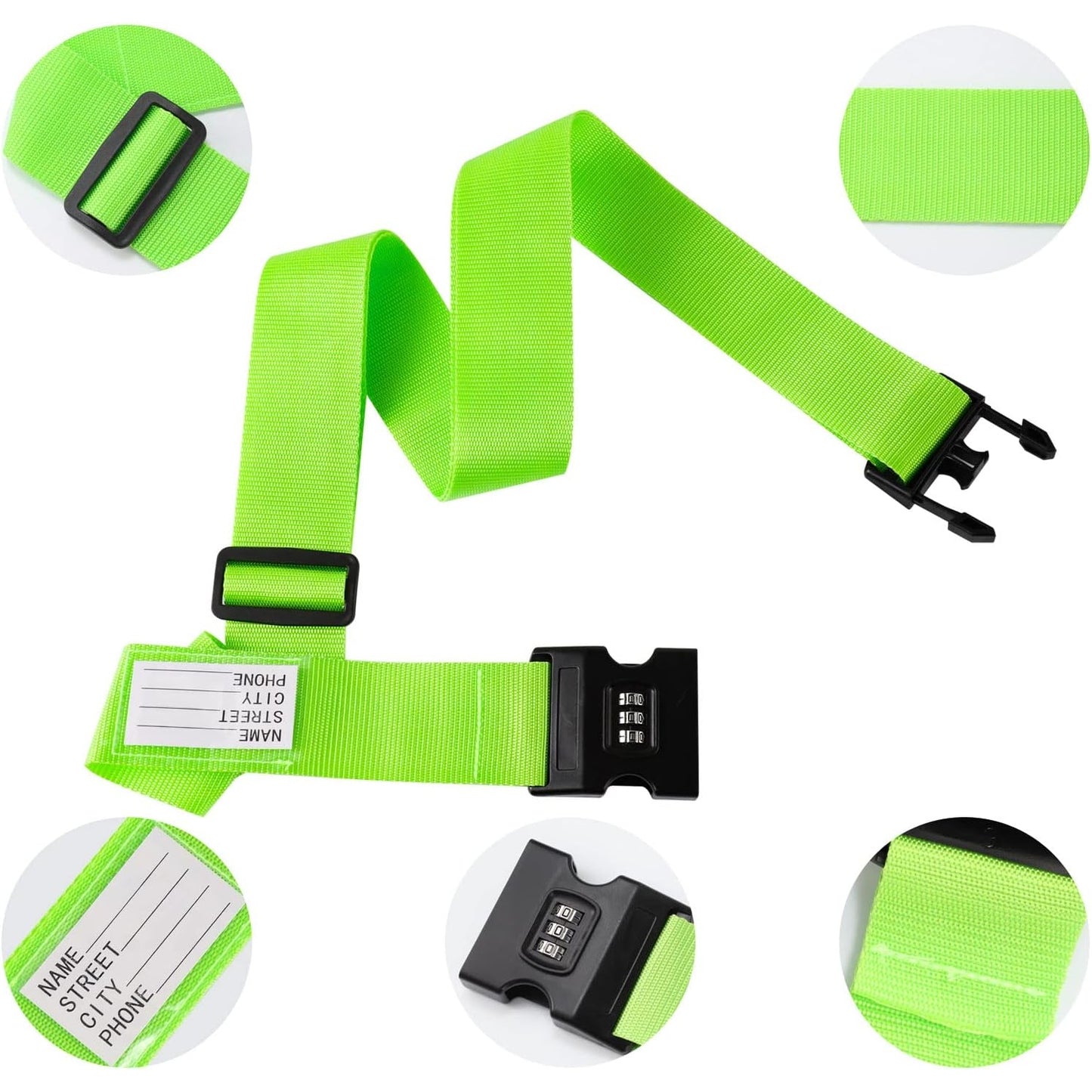 Yoosso - Pack Of 2 Adjustable Suitcase Straps With Combination Lock (Green)