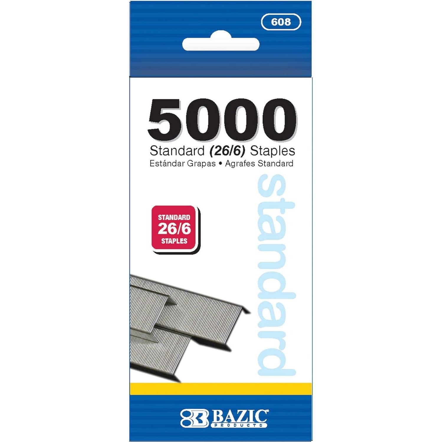 Bazic Stationery - Standard Staples 26/6, 5000/Pack, Silver