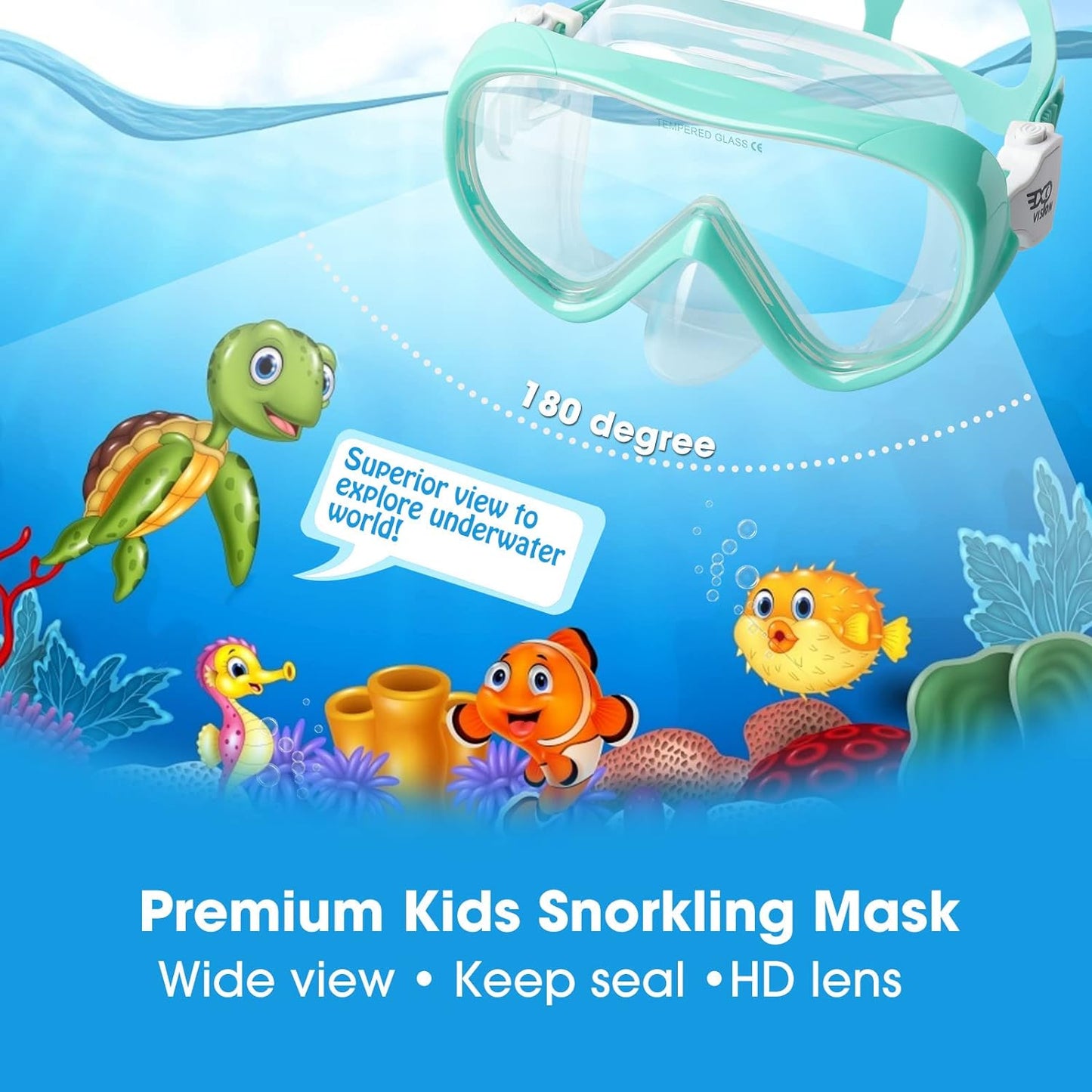 Top Vision Outdoor Sports - Kids Snorkel Diving Mask, 180Â° Panoramic Anti-Fog Lens