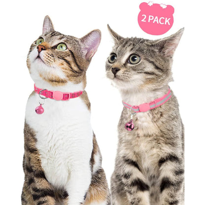 Taglory - Reflective Breakaway Cat Collar With Bells, 2 Pack, Adjustable, Pink