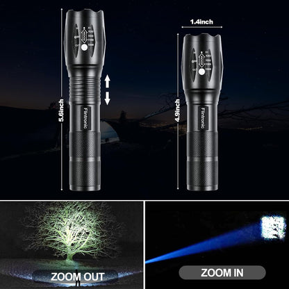 Flintronic - Led Rechargeable Torch, 2Pcs Cree T6 1000Lumens, Zoomable Mini IPX6 Waterproof