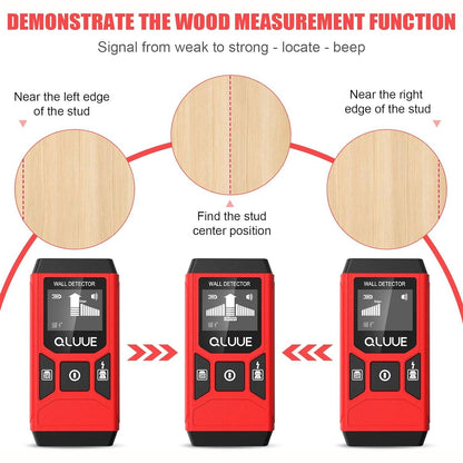 Qluue - Cable Finder Locator 5-in-1 Wall Scanner Detector with LCD Display and Acoustic Alarm