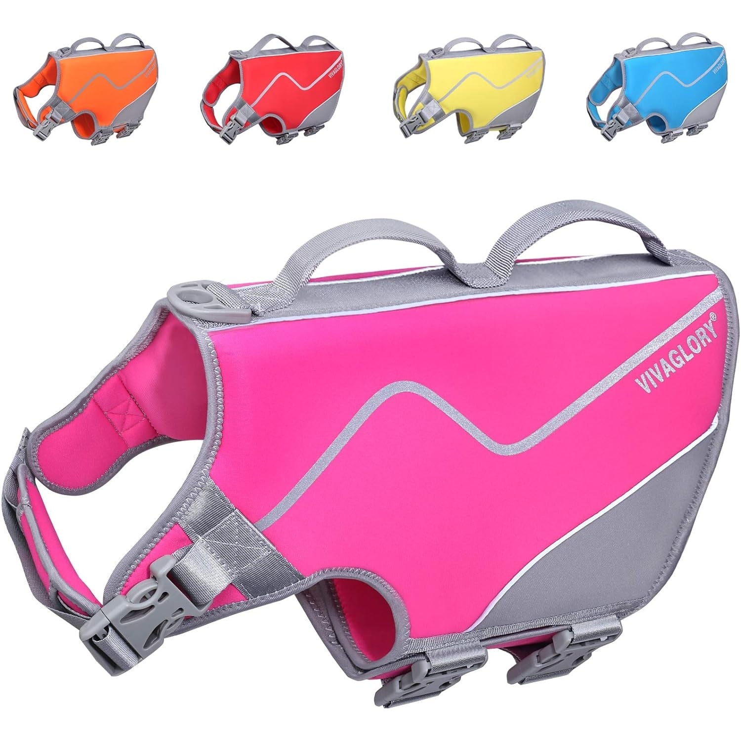 Vivaglory - Neoprene Dog Life Jacket with Handle, Pink, L