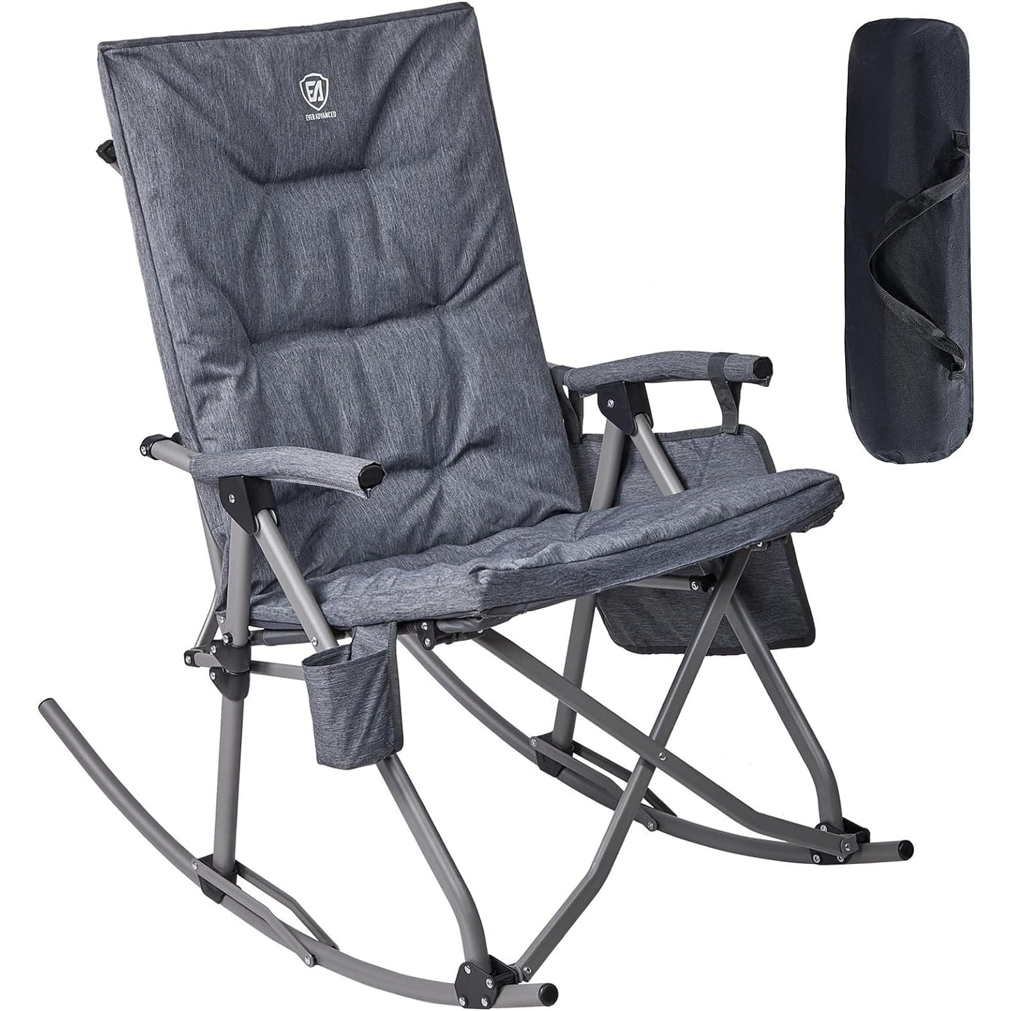 Hengfeng - Ever Advanced Oversized Folding Rocking Camping Chair, Padded Portable Rocker, Grey