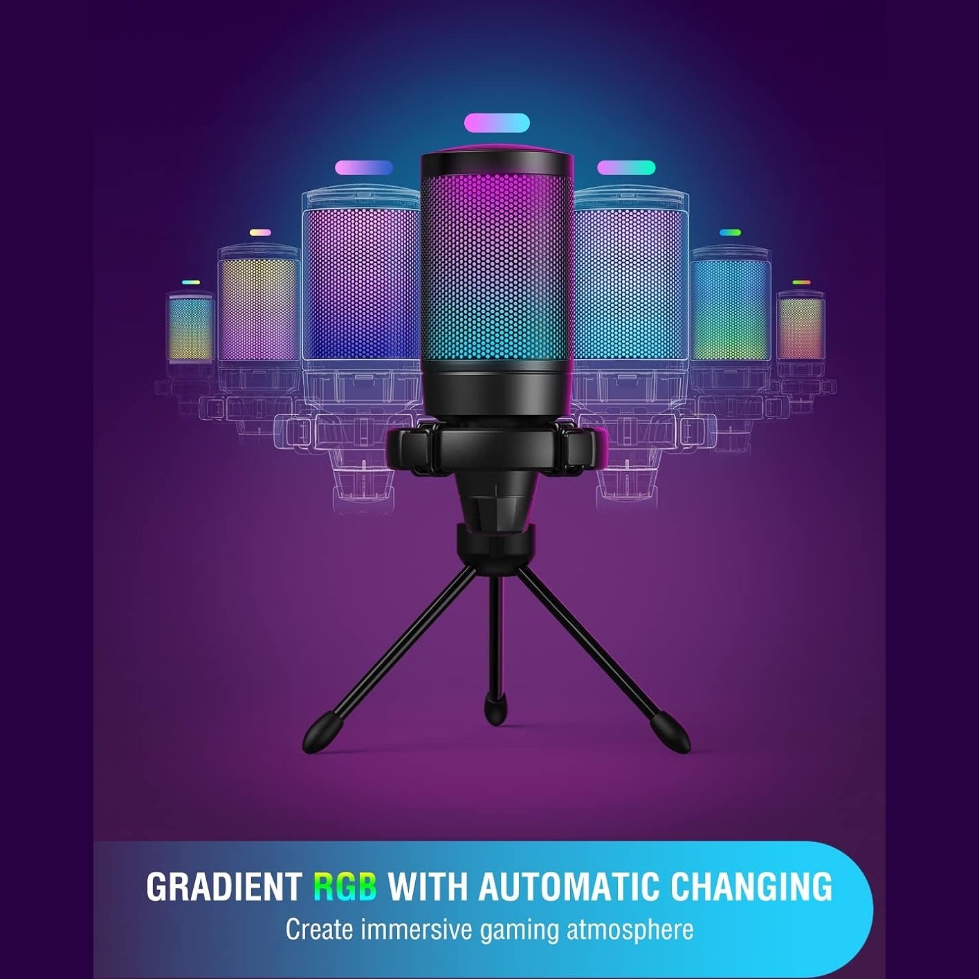 Fifine - Gaming USB Microphone With RGB, Mute, Tripod, Pop Filter, Shock Mount