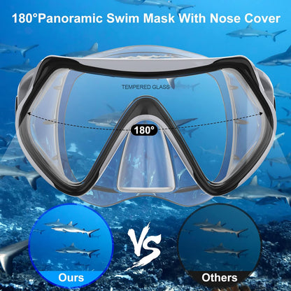 Micisty - Snorkel Diving Mask With Nose Cover Anti-Fog Tempered Glass