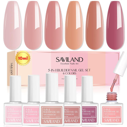 Saviland - 10Ml Builder Nail Gel Kit, 6Pcs Sheer Pink With 36W UV Light