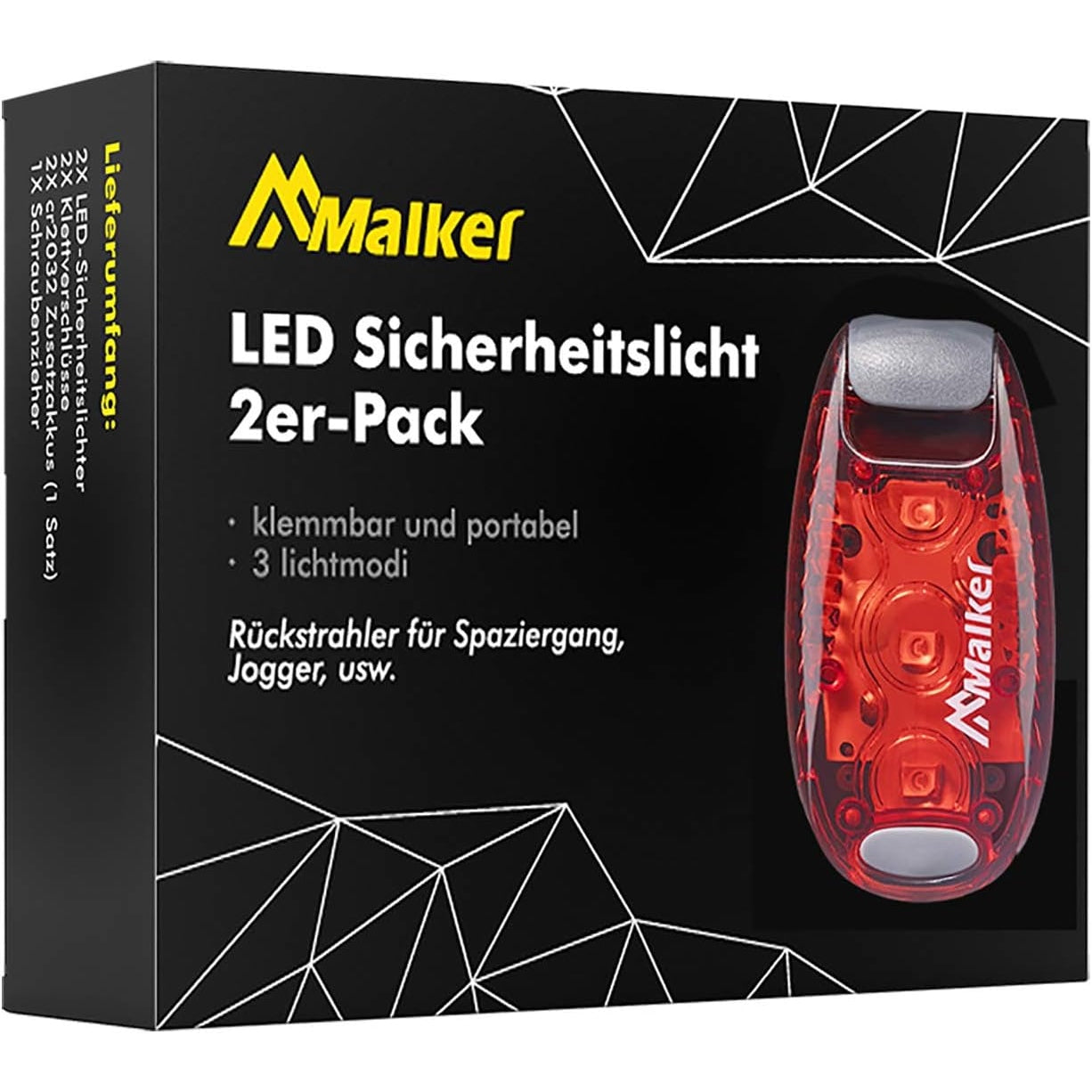 Malker - LED Safety Light Set for Kids, Runners, Dogs, Backpacks