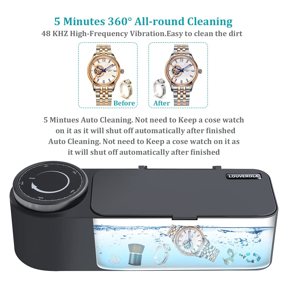 Louverola - Ultrasonic Jewelry Cleaner With Timer, 360Â° Cleaning, 650 Ml