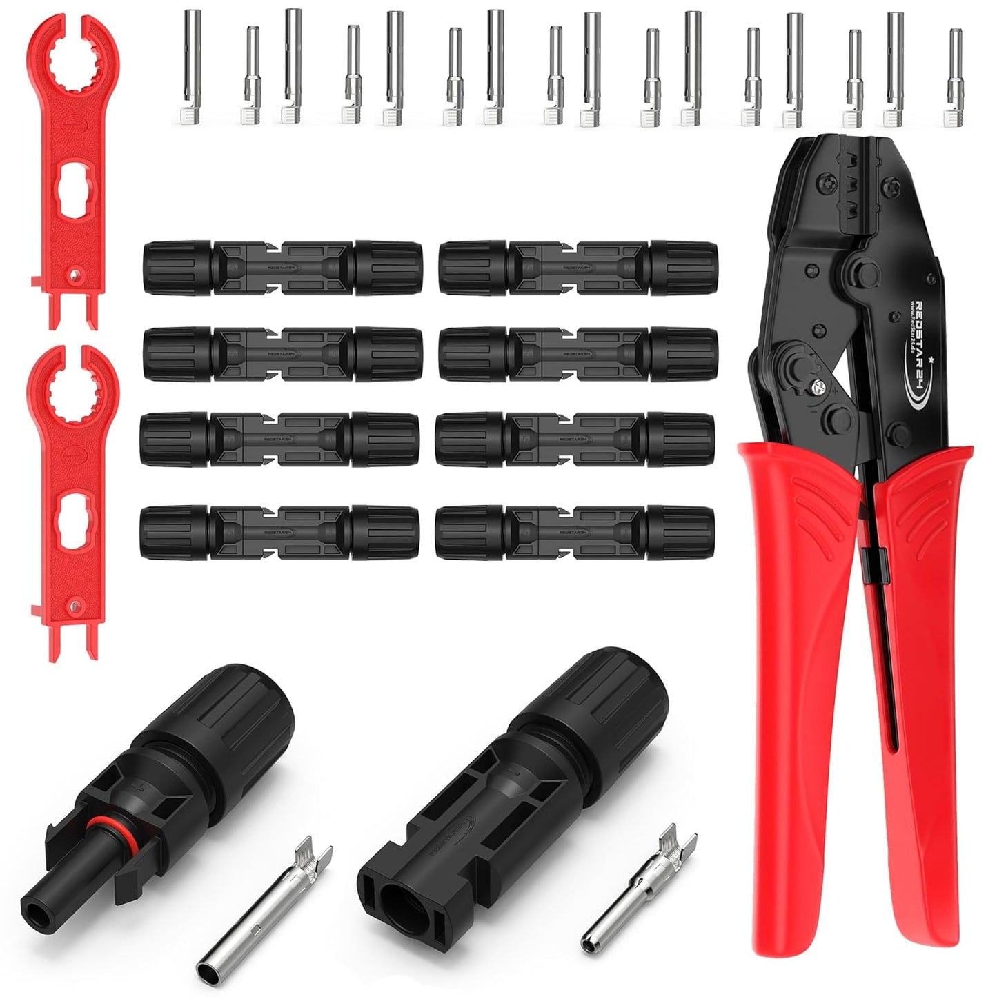 RedStar24 Solar Crimping Pliers Set for 2.5/4/6mm² PV Cables, 10 PV Connectors, Male & Female, 2 Solar Connector Wrenches, Crimping Kit for Photovoltaic Installation