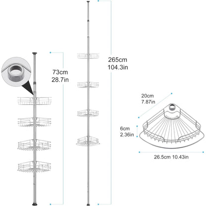 Dufu - Telescopic Shower Shelf With 4 Baskets, Non-Slip, Height Adjustable, Grey
