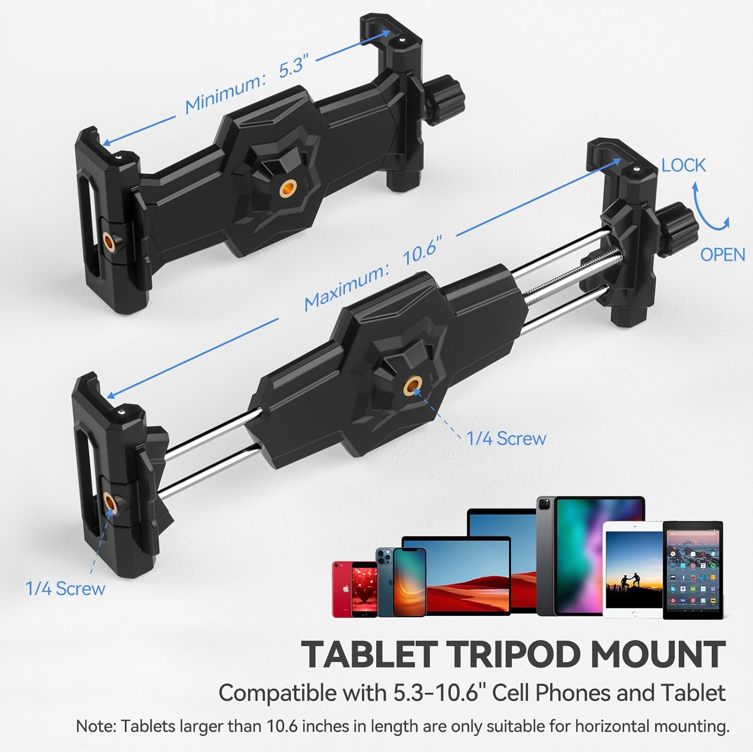 Kdd - iPad & Phone Tripod Mount Adapter With Ball Head, 360 Rotatable Clamp