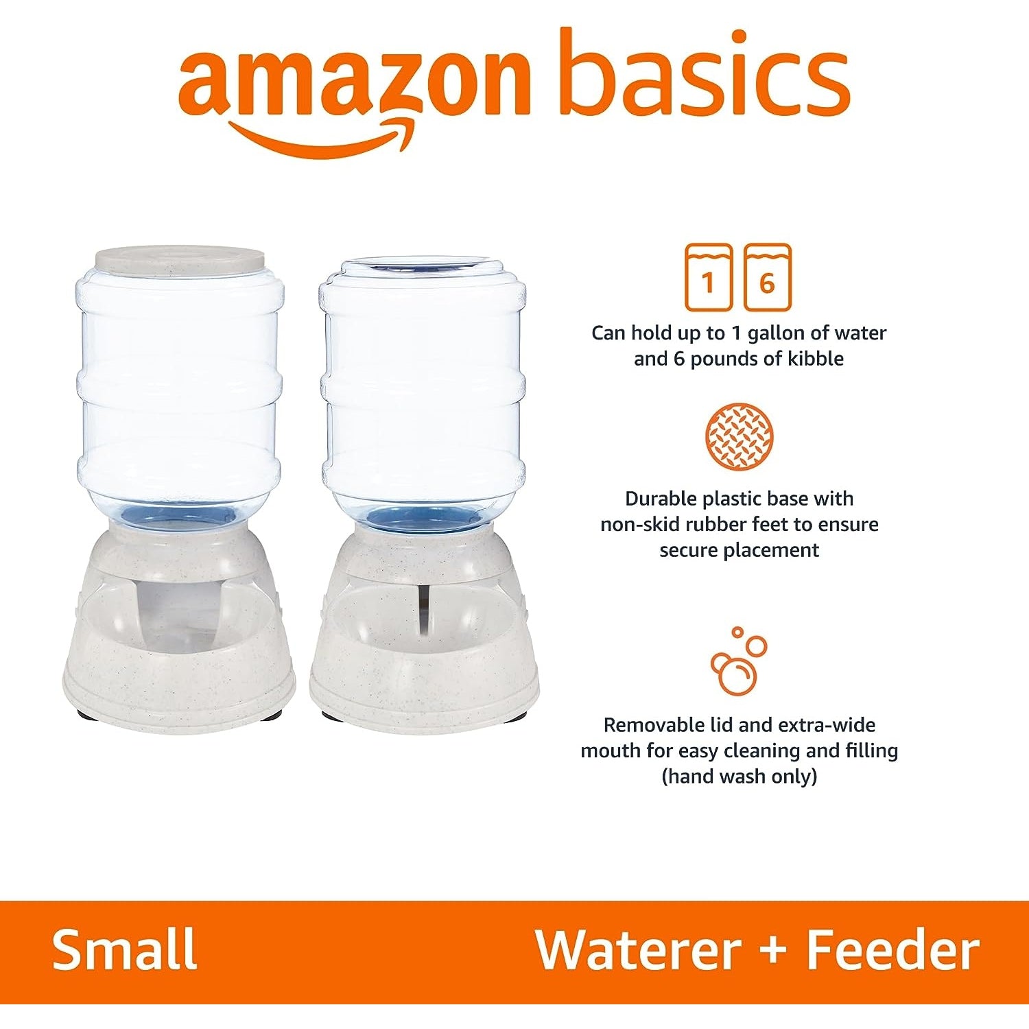 Amazon - Basics Automatic Pet Water Dispenser & Feeder Set, Small, 6-Pound, 1-Gallon, Gray