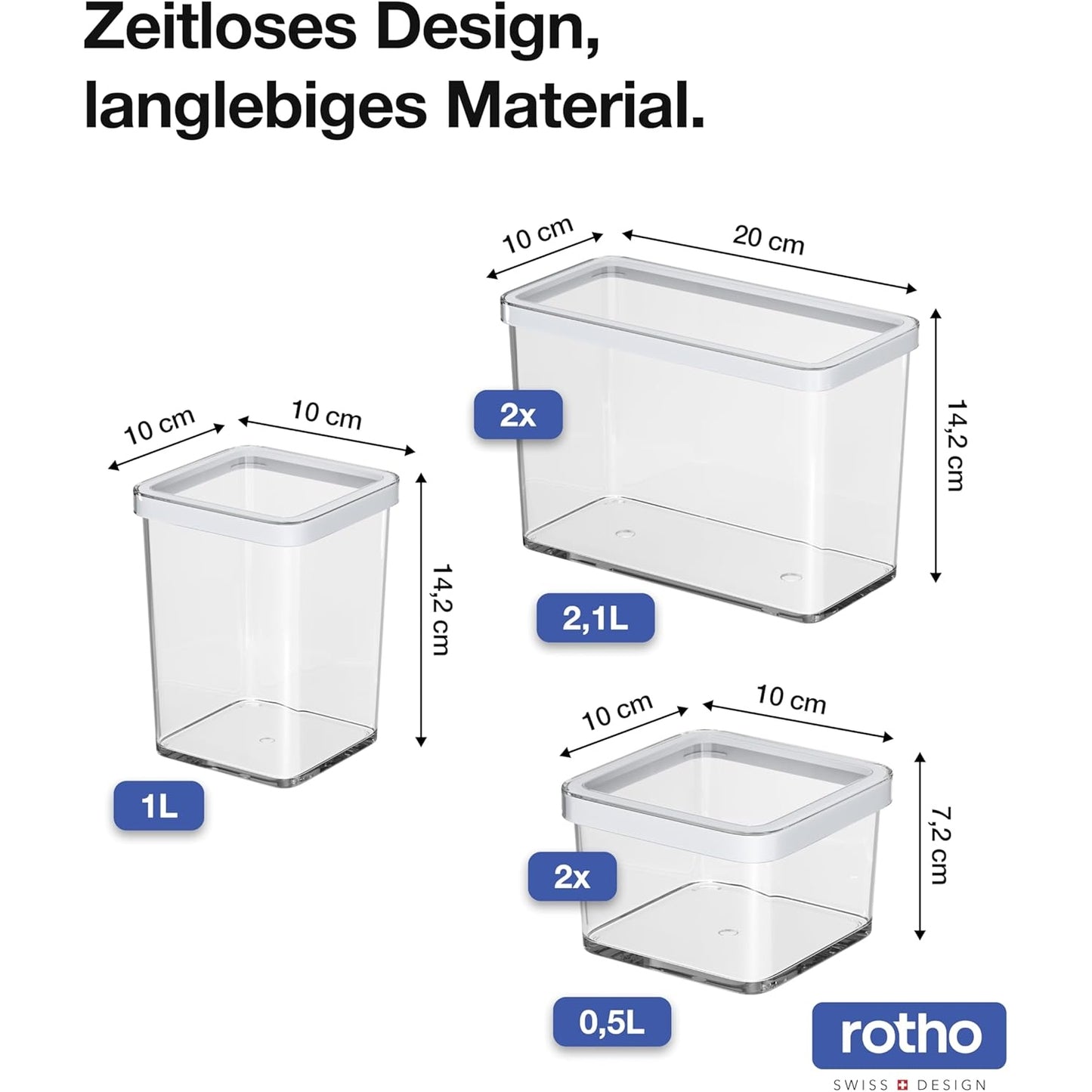 Rotho Kunststoff Ag - Loft Set of 5 Storage Jars With Lids, BPA-Free, Transparent/White