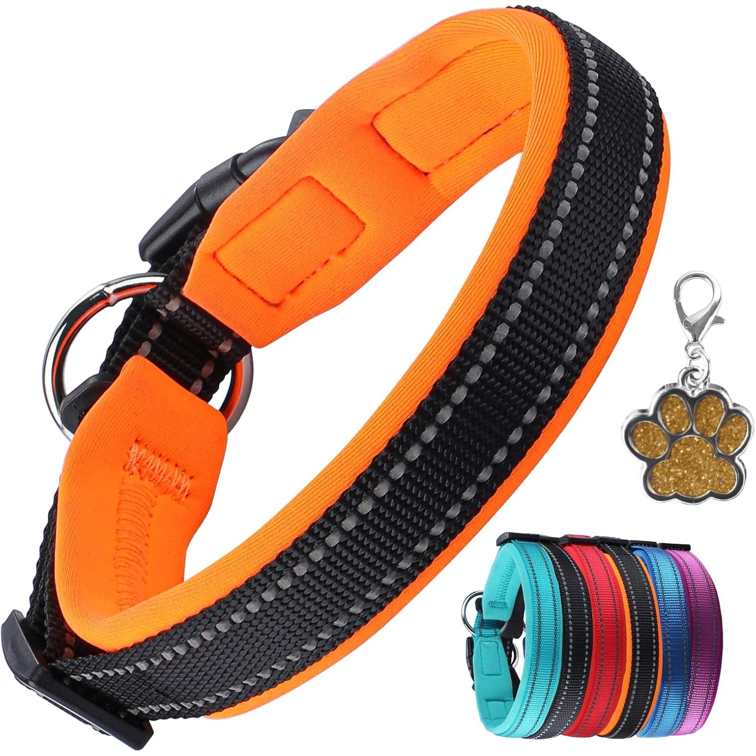 Petmartop - Soft Reflective Adjustable Nylon Dog Collar - Orange - XL