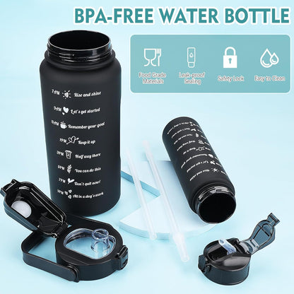 Aohan - Pack Of 2 BPA-Free Leak-Proof Water Bottles With Straw (Black)