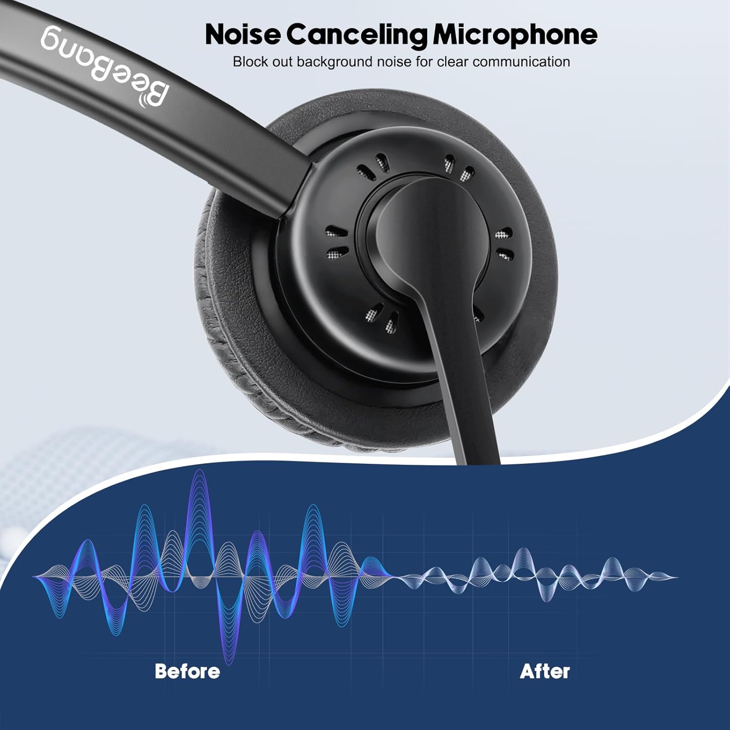 Beebang - Telephone Headset With Noise Canceling Mic, RJ9 For Office Call Center