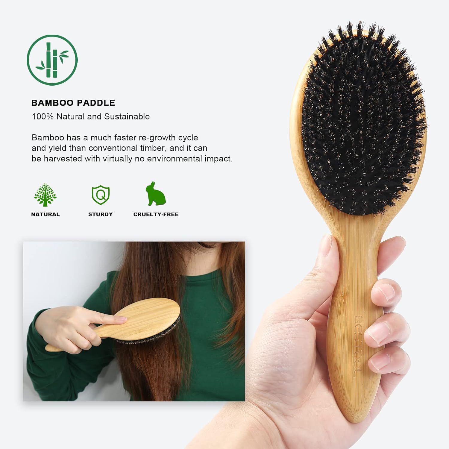 Bestool - 100% Pure Boar Bristle Hair Brush For All Hair Types