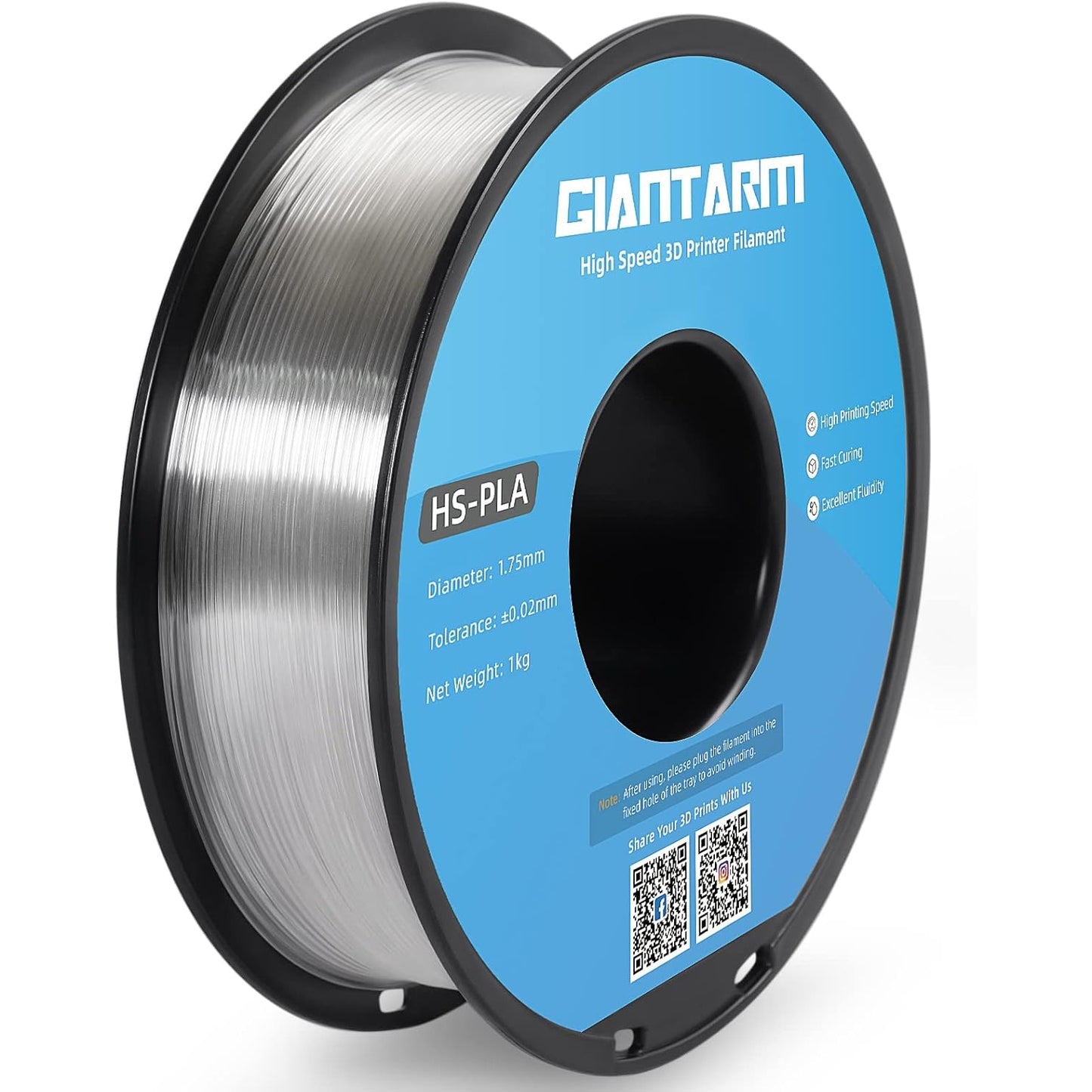 Giantarm - High-Speed Transparent PLA 3D Printer Filament, 1Kg Spool, 1.75Mm