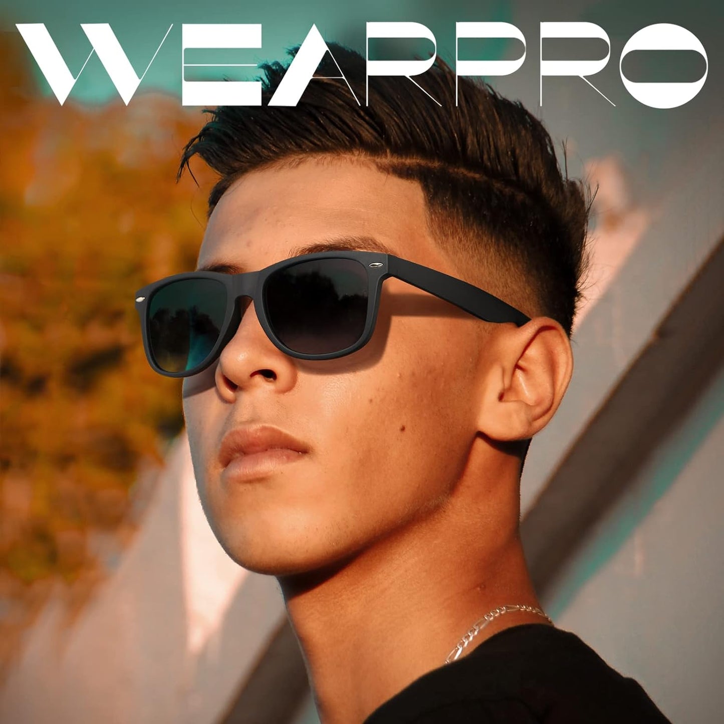 Wearpro - Polarised UV400 Rectangular Sunglasses Unisex Retro Black