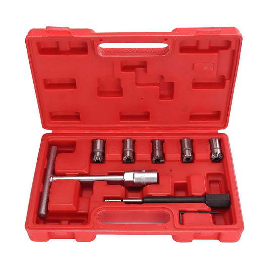 7PC Diesel Injector Seat Cutter Set in a blow-molded case, featuring high-quality steel tools designed for cleaning and decarbonizing injector seats of various diesel engines.