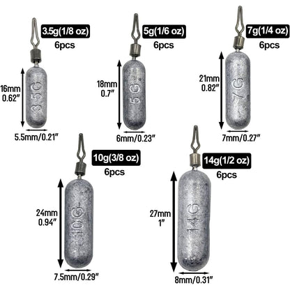 Redpesca - Drop Shot Lead Sinkers With Box, 30Pcs, Various Weights