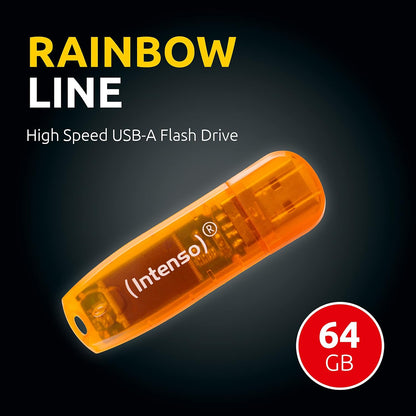 Intenso - Rainbow Line 2X 64Gb USB 2.0 Flash Drive Twin Pack Orange