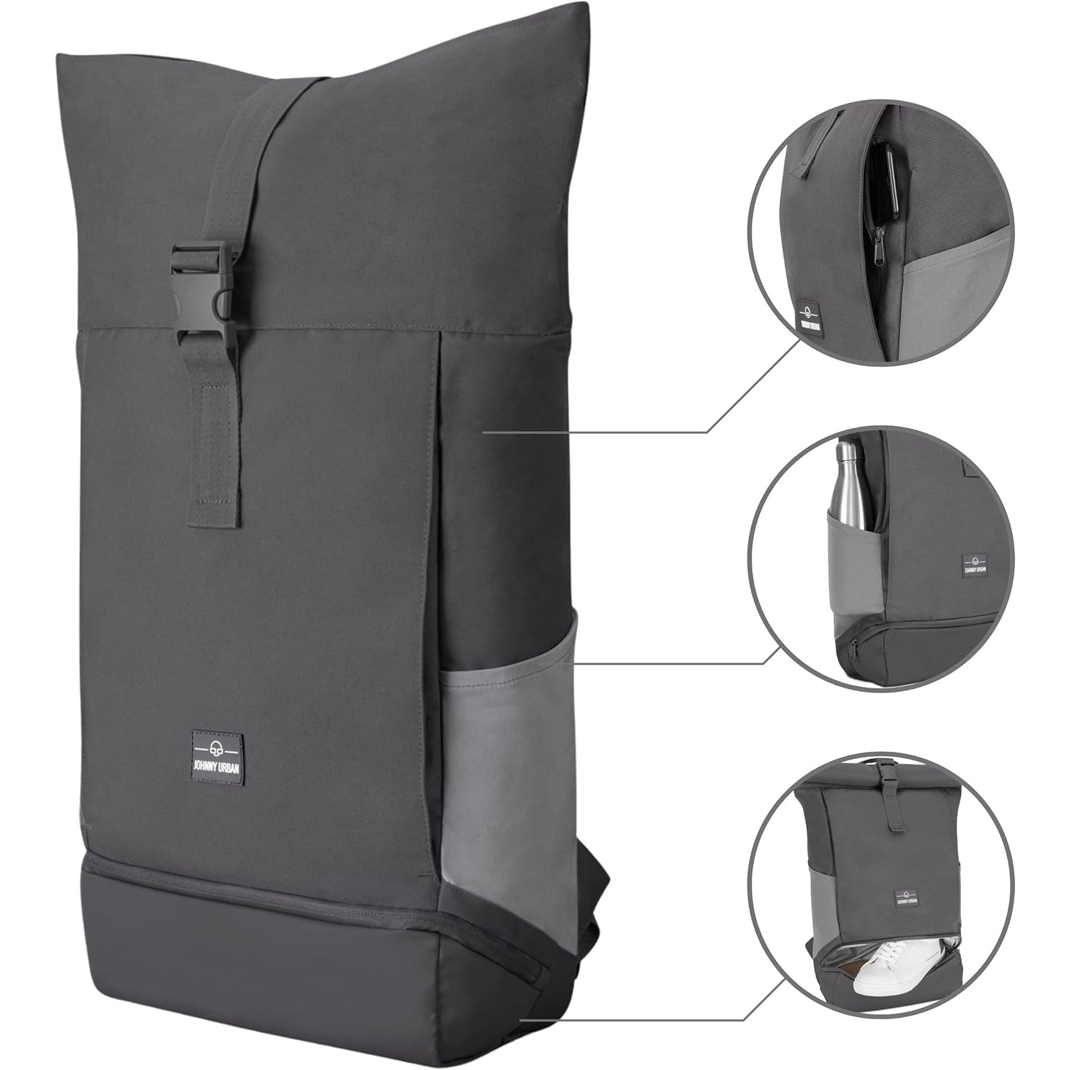 Johnny Urban - Allen XL Large Grey Rolltop Backpack