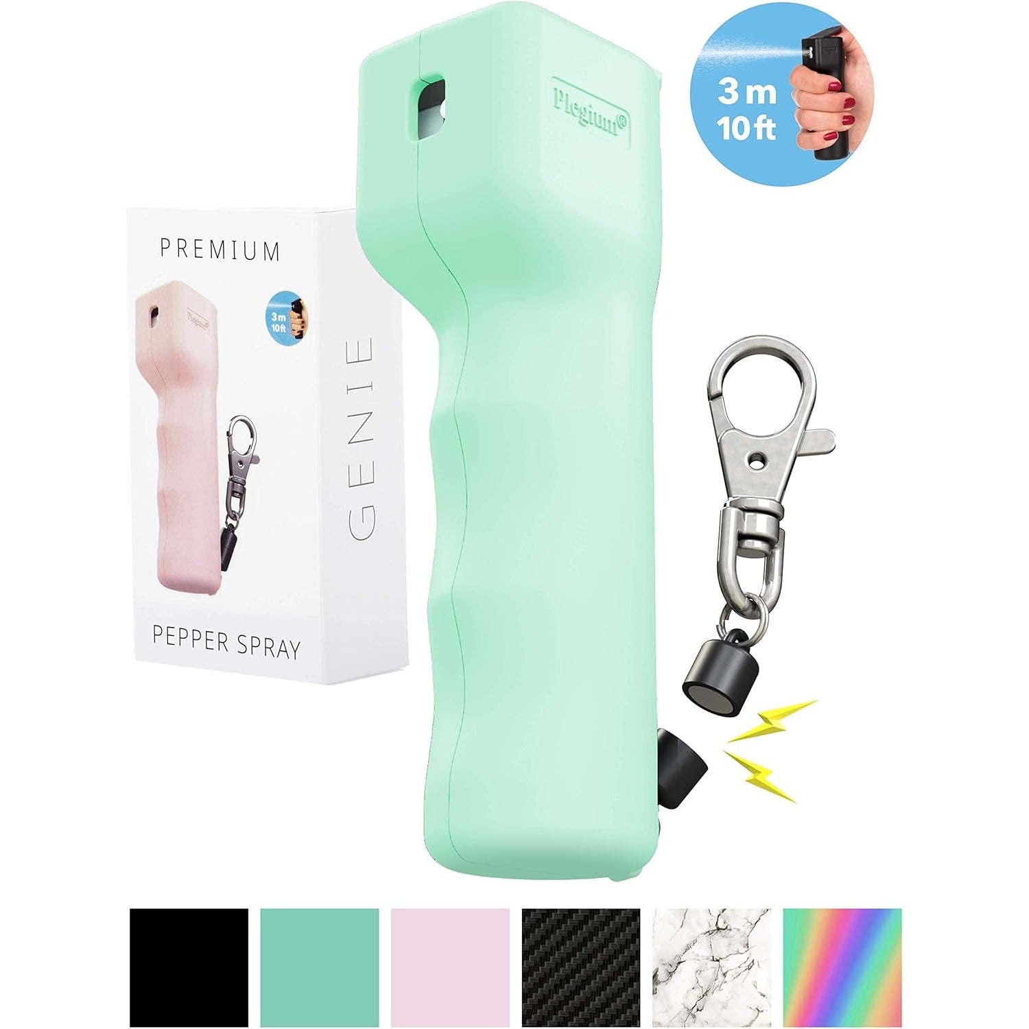 Plegium - Premium Self-Defense Pepper Spray, Stylish Design, Keychain, Mint Green