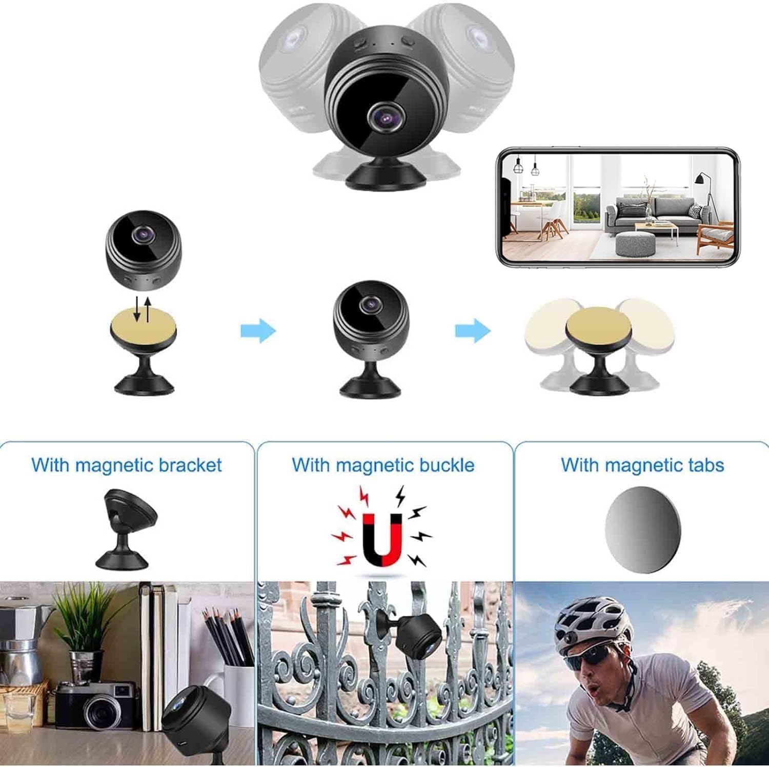 Vistafocus - 2024 Magnetic Mini Security Camera 1080P Night Vision Motion Detection