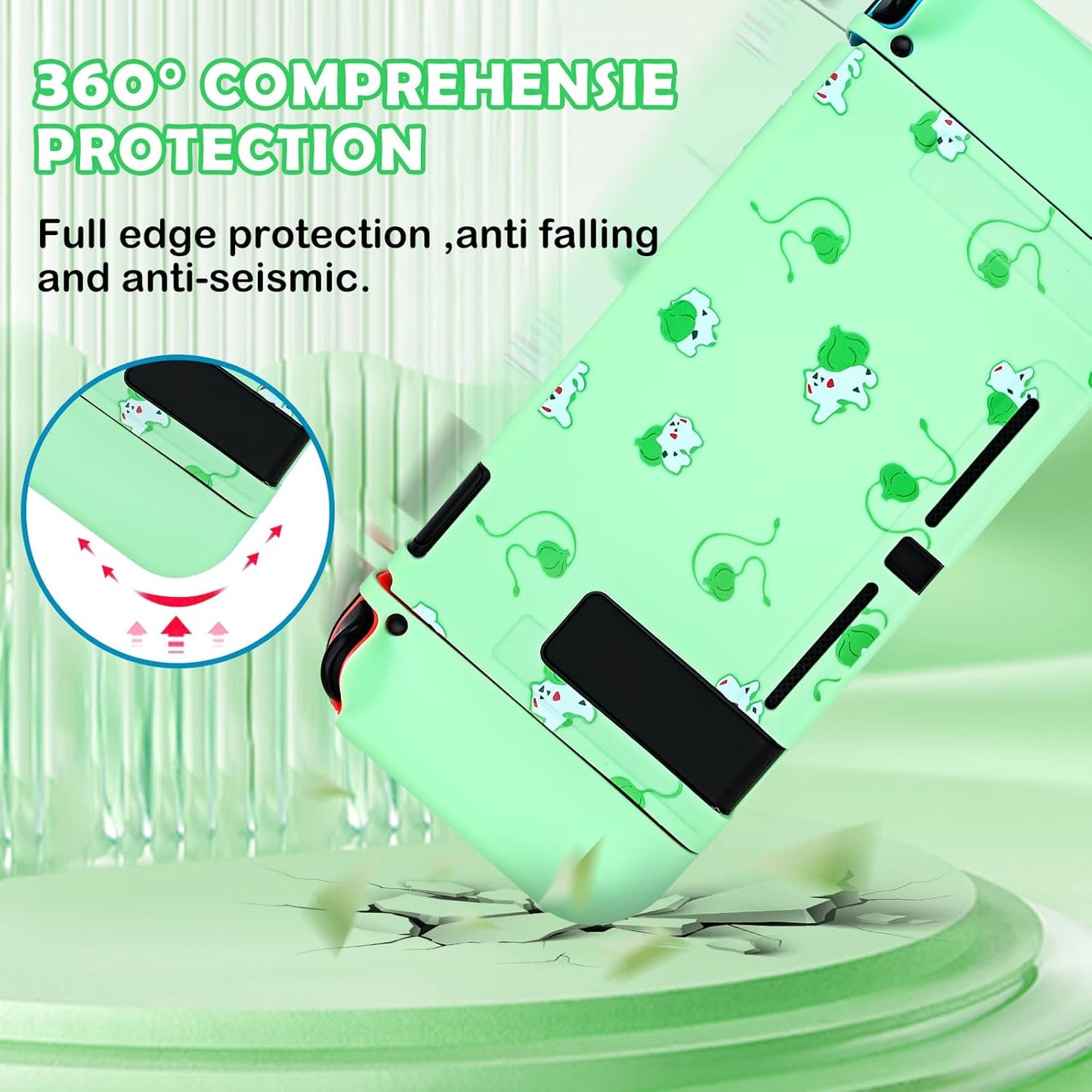 Dlseego - Green Frog Protective Case for Switch with Thumb Grips & Elf Balls