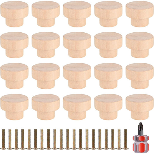 Heozhuyi - Pack Of 20 Wooden Furniture Knobs With Screws - 35 Mm