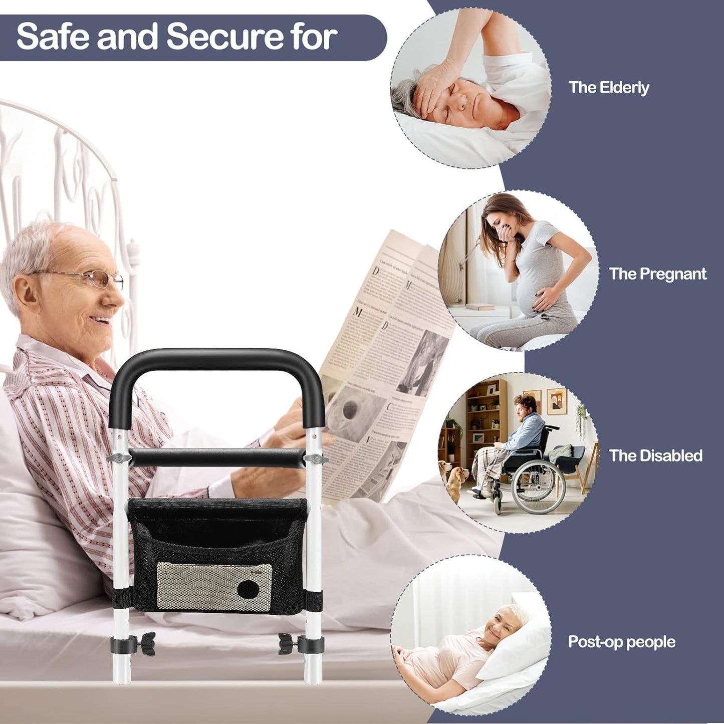 Boeaster - Adjustable Bed Rails With Storage Pocket For Elderly And Seniors