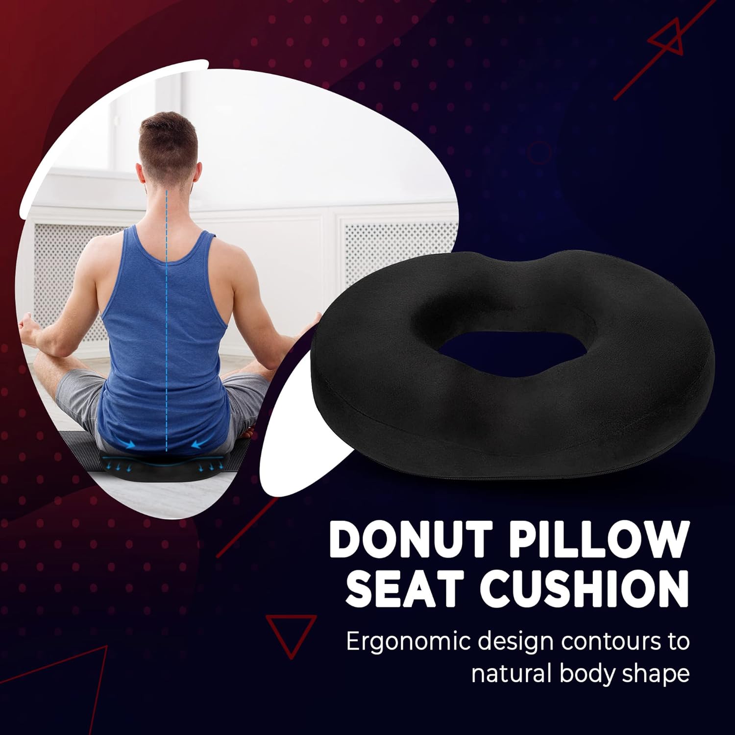 Lexia - Donut Pillow Seat Cushion Orthopedic Design For Pain Relief (Black)