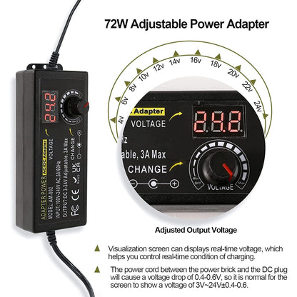 Auplf - Adjustable DC Power Supply 3V-24V 3A 72W With 14 Tips