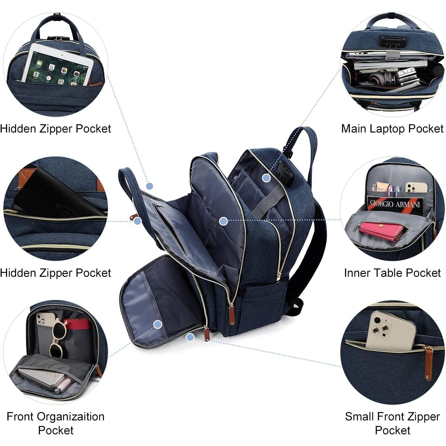 Lovevook - Laptop Backpack Purse For Women, 17 Inch Travel Anti-Theft Bag, Navy