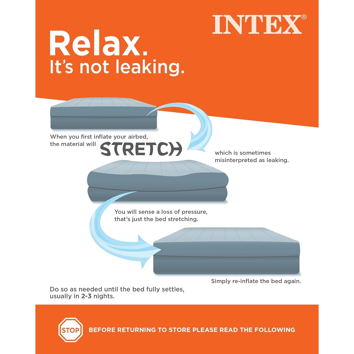 Intex - Dura-Beam Twin Air Mattress, 10In Height, 300Lb Capacity, Pump Not Included