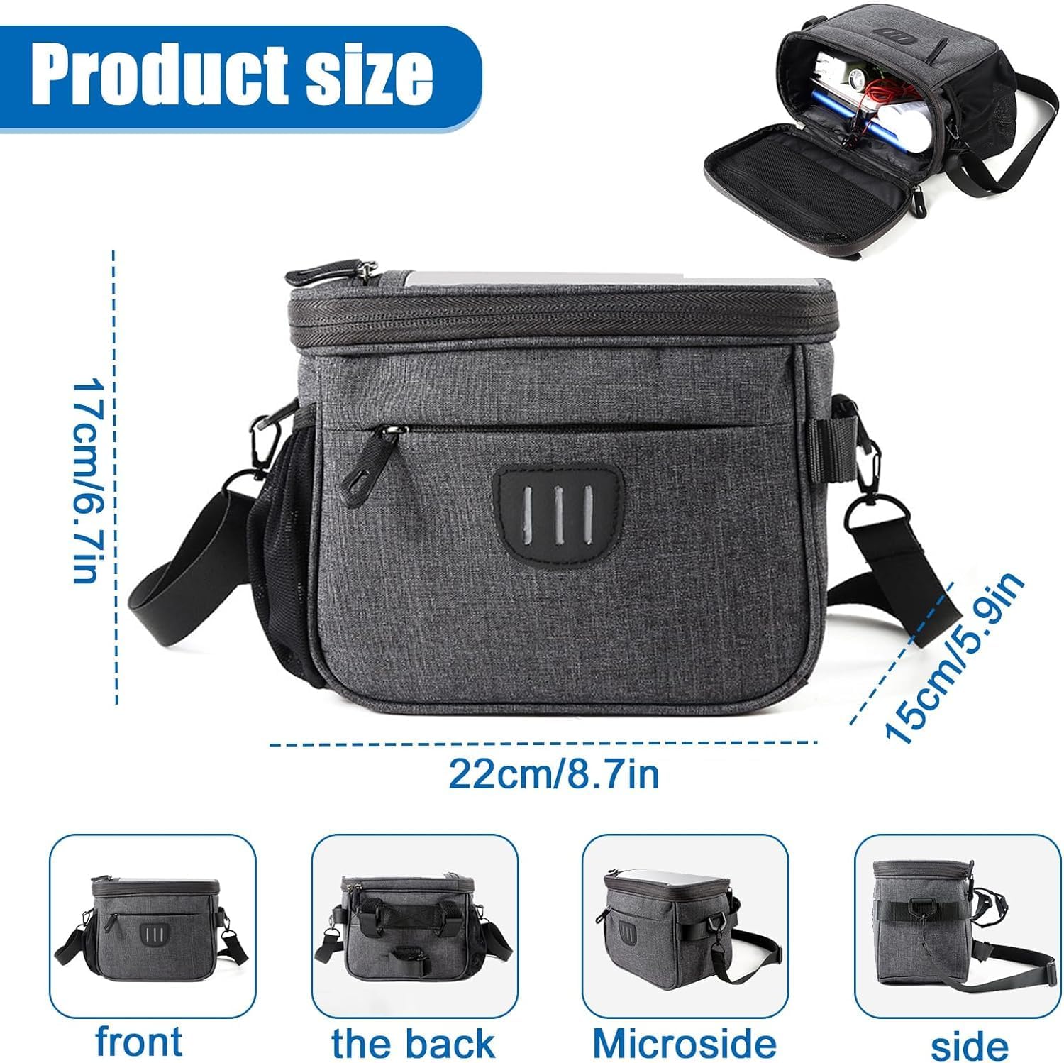 Forhome - 5L Waterproof Bicycle Handlebar Bag With Touchscreen & Shoulder Strap