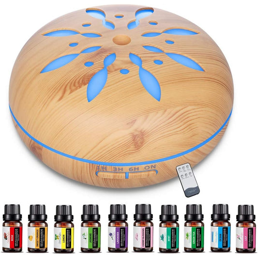 Laveter - Essential Oil Diffuser 550ml With 10 Free Oils, LED Light, Remote