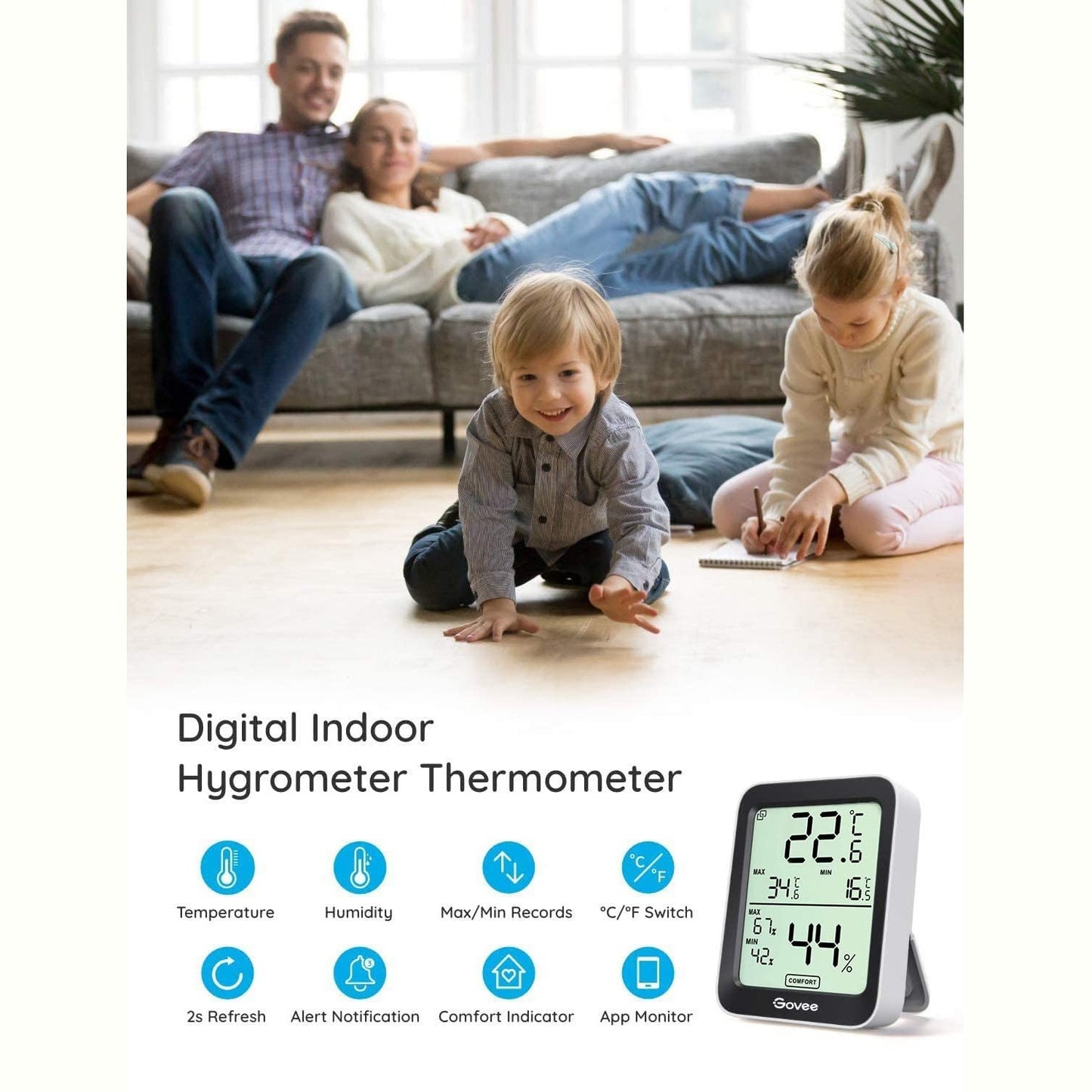 Govee - Room Thermometer Hygrometer Bluetooth Digital Indoor Humidity Meter