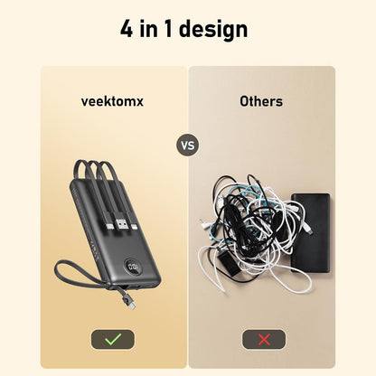 Veektomx - Portable Charger With Built-In Cables, 10000mAh Power Bank For iPhone