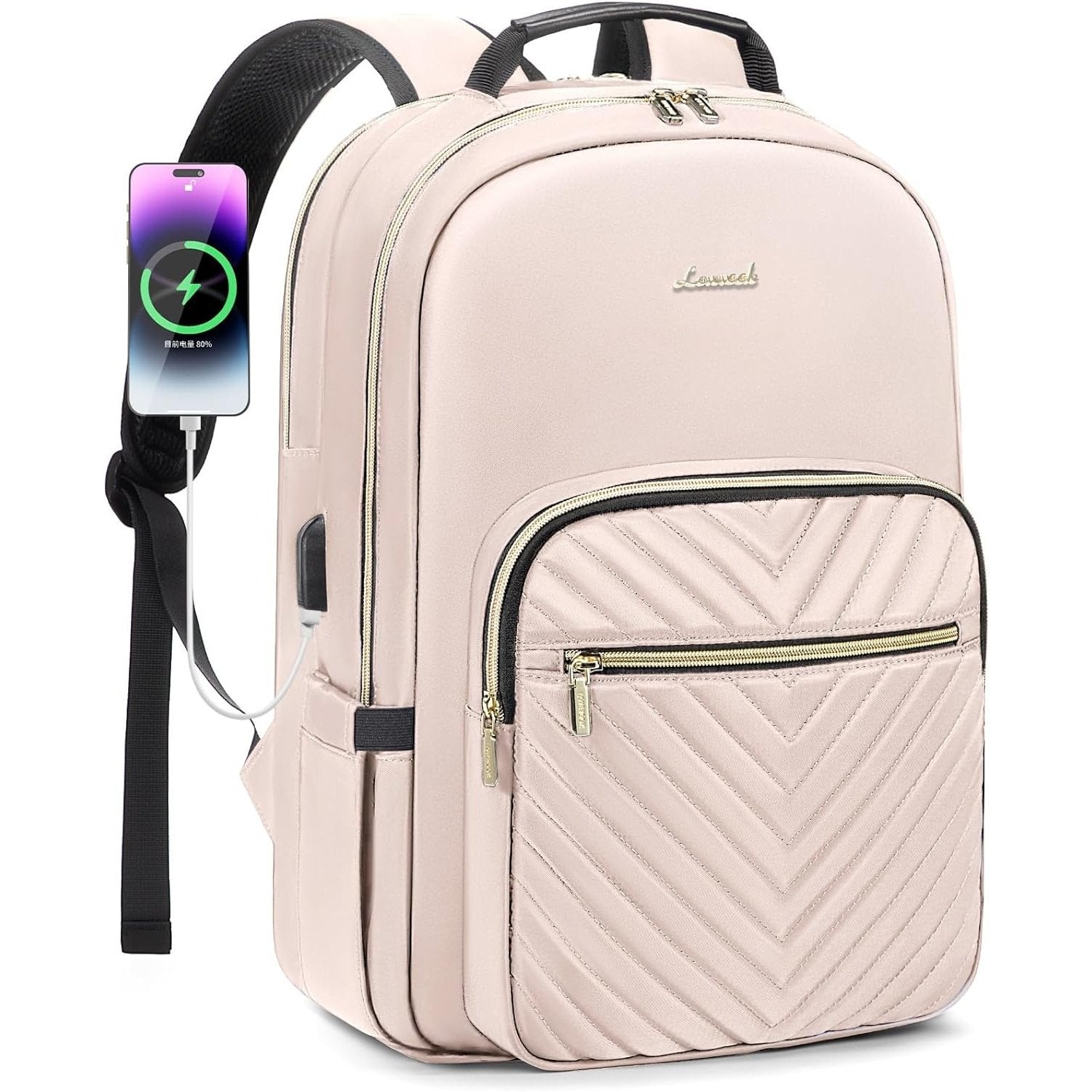 Lovevook - Laptop Backpack For Women 15.6 Inch, Waterproof With USB Port, Nude