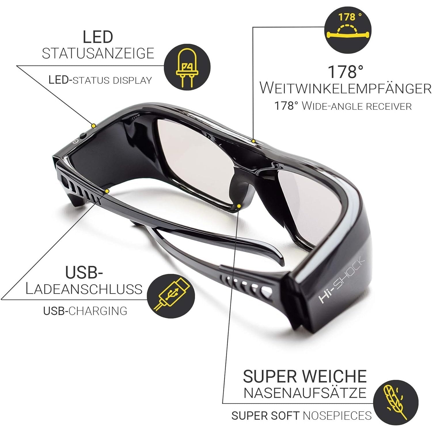 Hi-Shock - Bt Pro Black Diamond 3D Glasses For Sony, Samsung, Panasonic, LG