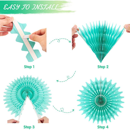 Easy Joy - Green Paper Fan Set for Party Decorations