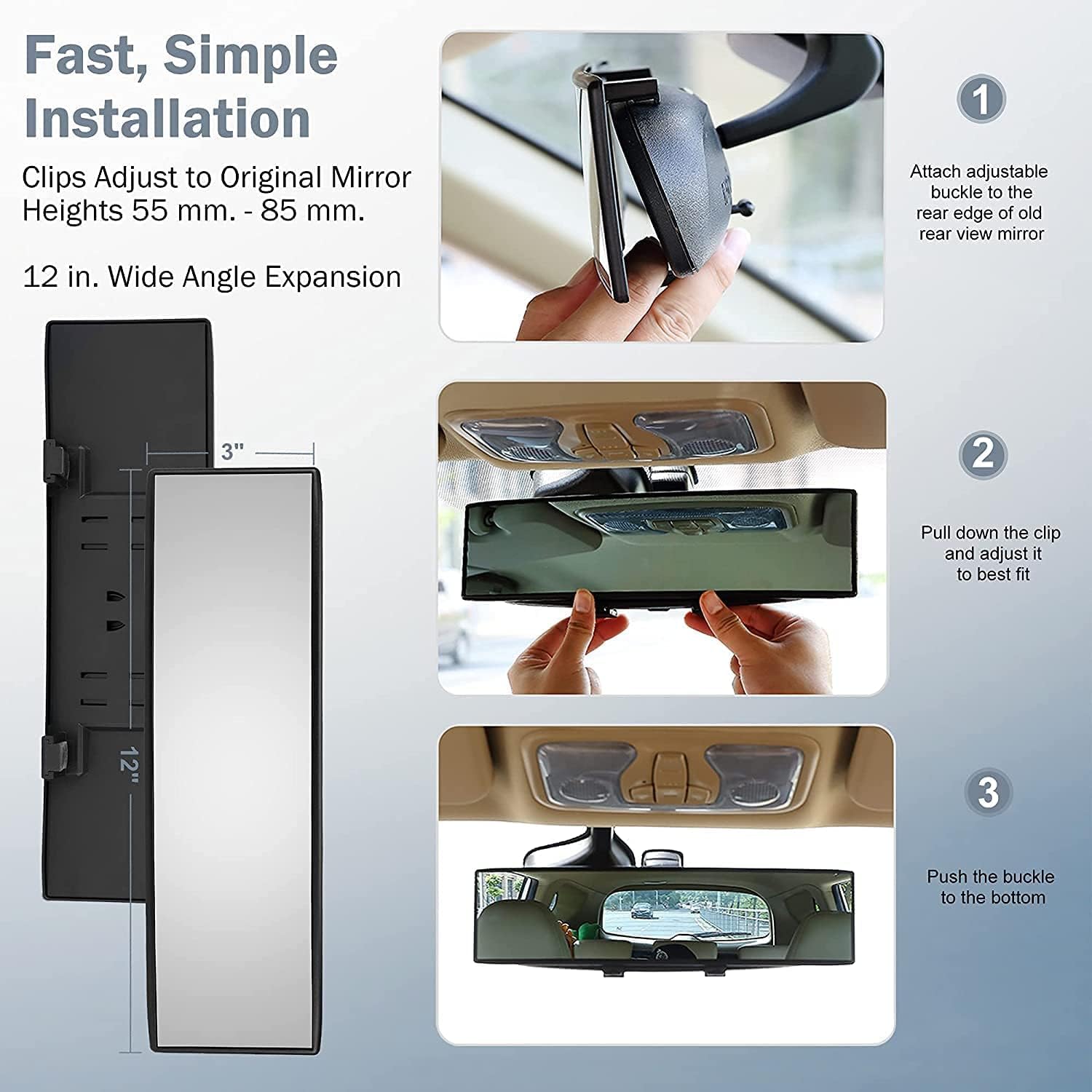 Verivue Mirrors - Universal 12" Panoramic Anti-Glare Rearview Mirror