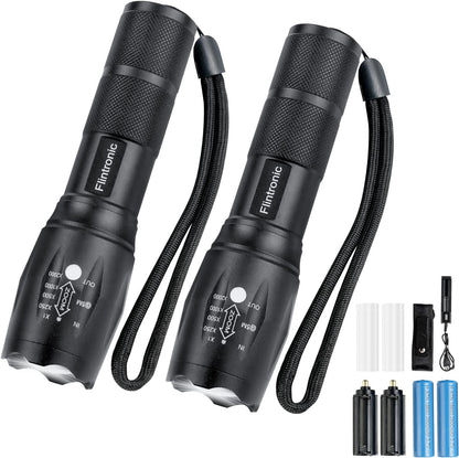 Flintronic - 2Pcs Rechargeable LED Torch, 1500 Lumens, 5 Modes, Waterproof