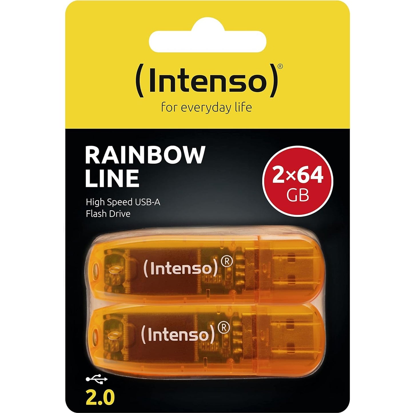 Intenso - Rainbow Line 2X 64Gb USB 2.0 Flash Drive Twin Pack Orange